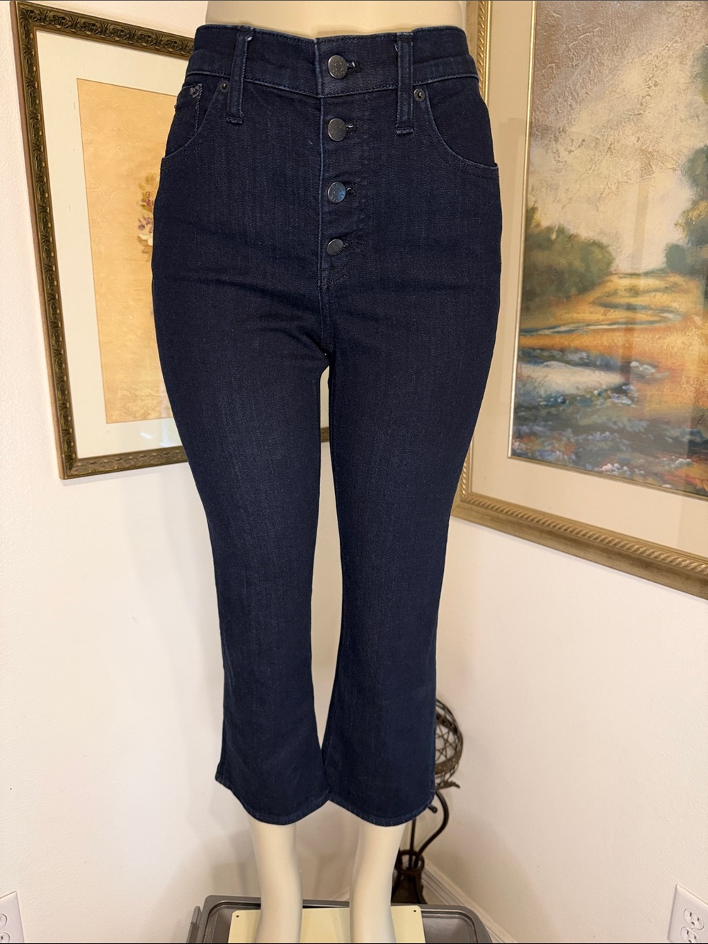 J. Crew High-Rise Dark Blue Crop Flair Button-Fly Jeans for Women Size 28